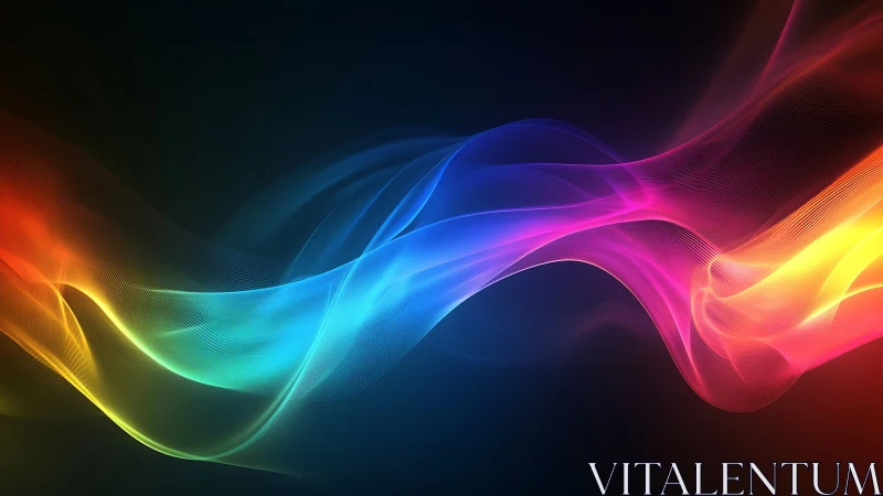 Vibrant neon light waves flow across a deep cosmic backdrop