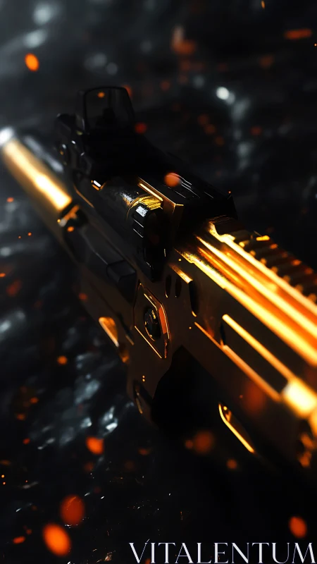 Tactical rifle with illuminated sight in dynamic fire scene