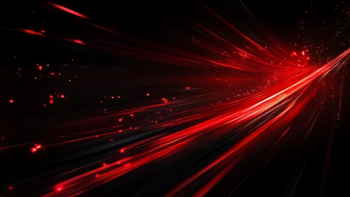 Dynamic red light streaks on black abstract digital background.