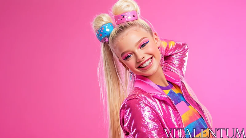 Bright Young Star Radiating Joy in Vibrant Pink.