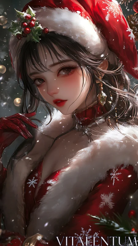 Female figure in red winter outfit with Santa hat detail.
