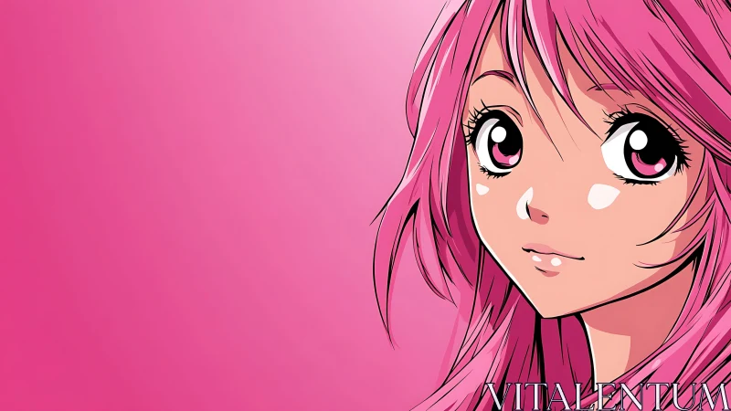 Pink-haired anime girl portrait on monochrome background.