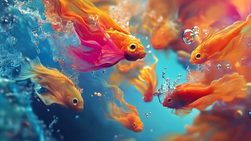 Dynamic koi school rendered with high-saturation fluid dynamics