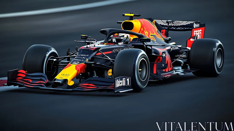 High-downforce Formula car under load on apex trajectory.