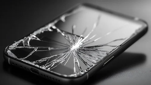 Shattered smartphone screen radiates a web of fractured light.