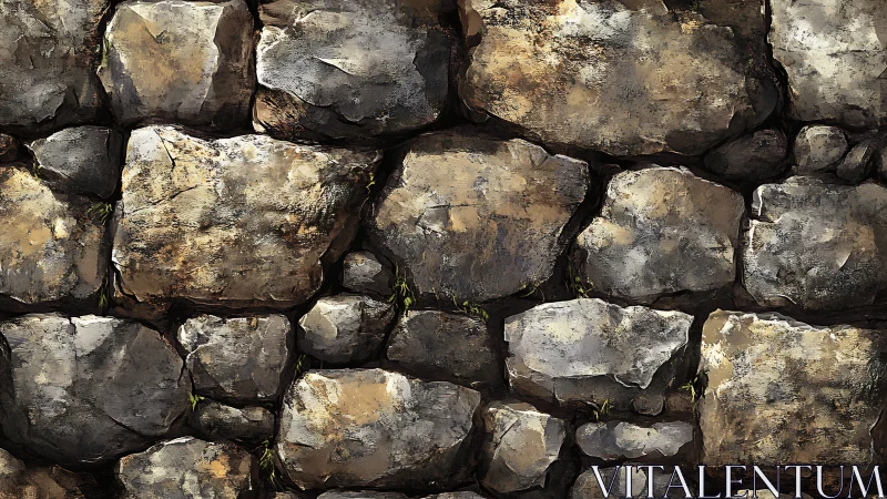 Weathered stone wall texture with rough stacked blocks.