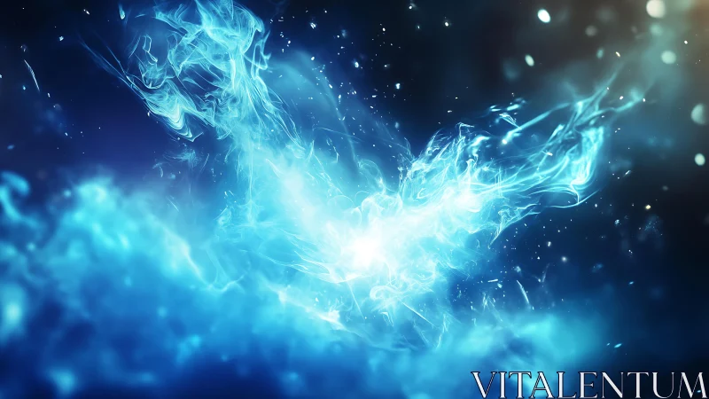 Abstract blue energy burst with glowing light and cosmic style.