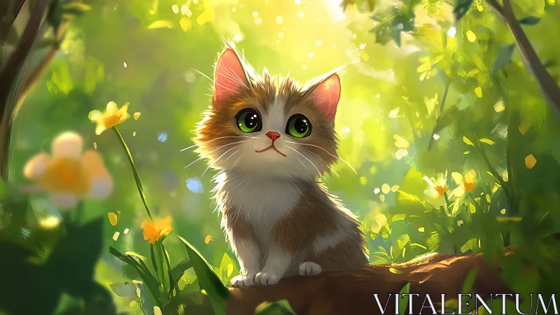 Feline specimen positioned on branch within botanical setting.