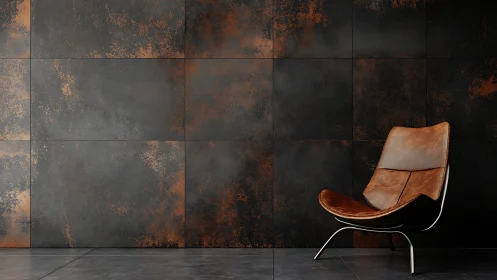 Cognac Leather Throne Contemplates Its Rust-Speckled Domain