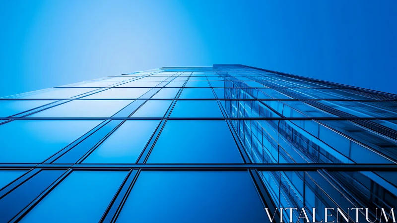 Glass curtain wall facade viewed from low angle upward.