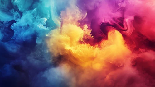 Vibrant swirling color clouds merge in a luminous abstract storm
