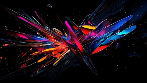 Chromatic vector shards in dynamic digital collision field.