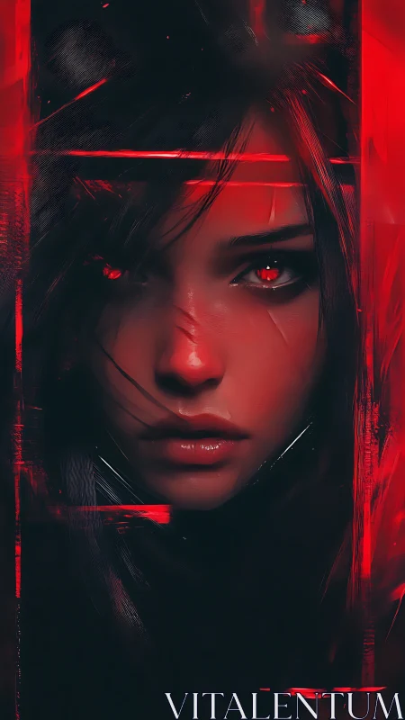 Female digital portrait shows frontal face with red lighting