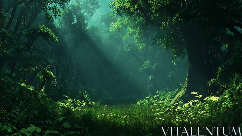 Enchanted Forest Glade with Volumetric Light and Verdant Canopy
