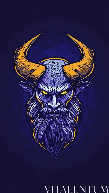 Horned humanoid head rendered in stylized vector illustration