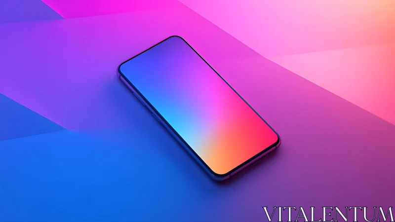 Modern smartphone on vibrant gradient background, digital art style.