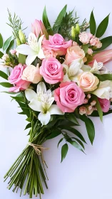 Pink Rose and White Lily Bouquet with Greenery.