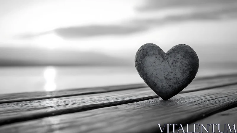 Stone Heart on Weathered Dock by Water