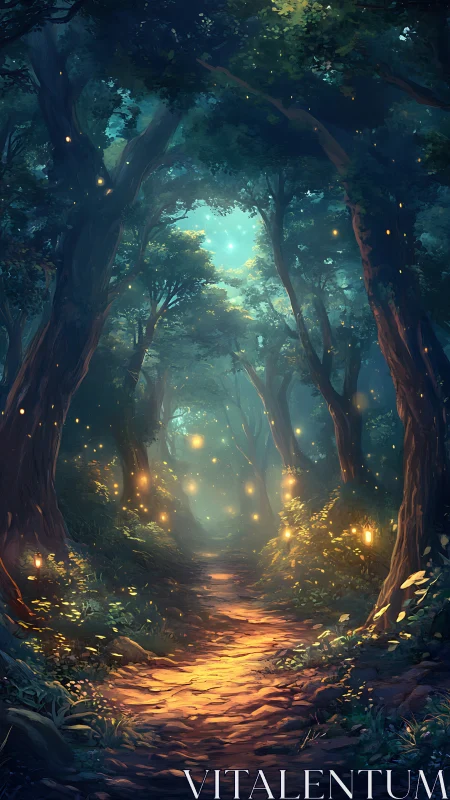 Bioluminescent Grove: Where Tree Sentinels Guard the Golden Path.