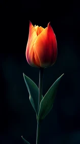 Radiant Red Tulip Against Deep Darkness.