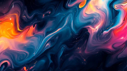 Nebula currents in swirling neon cosmic fluid.
