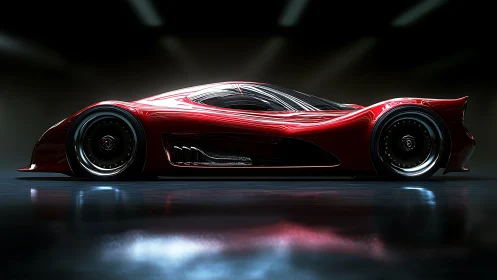 Ultra-low profile red hypercar concept with aerodynamic side silhouette