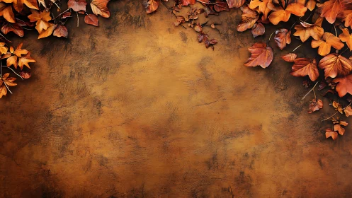 Amber harvest border of autumn leaves on rustic canvas.