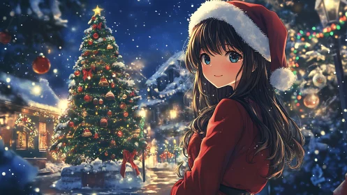 Cozy Christmas night with twinkling tree and shy smile.