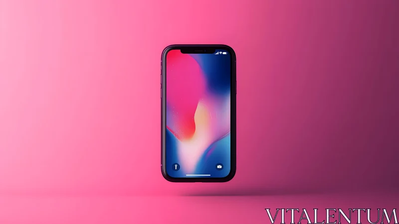 Modern smartphone with vivid display on pink gradient background.