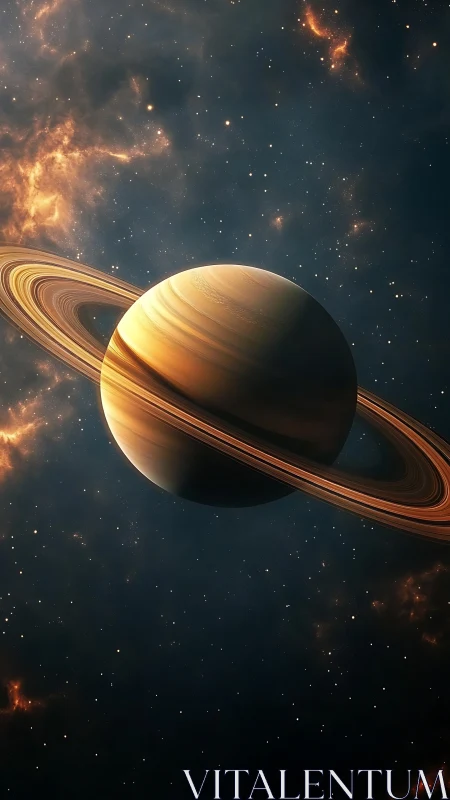 Ringed gas giant planet rendered against dense starfield