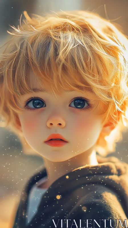 Golden-Haired Child Glows with Peaceful Innocence