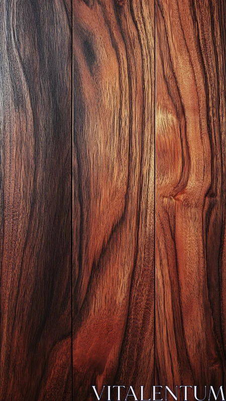 Rich hardwood planks display dramatic linear grain pattern