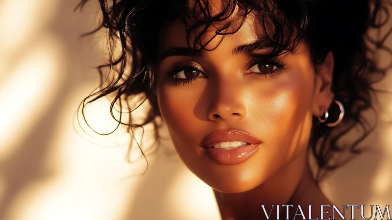 Close-up digital portrait of woman in warm side lighting.