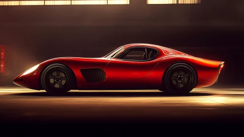 Sculpted crimson sports coupe in cinematic side profile.