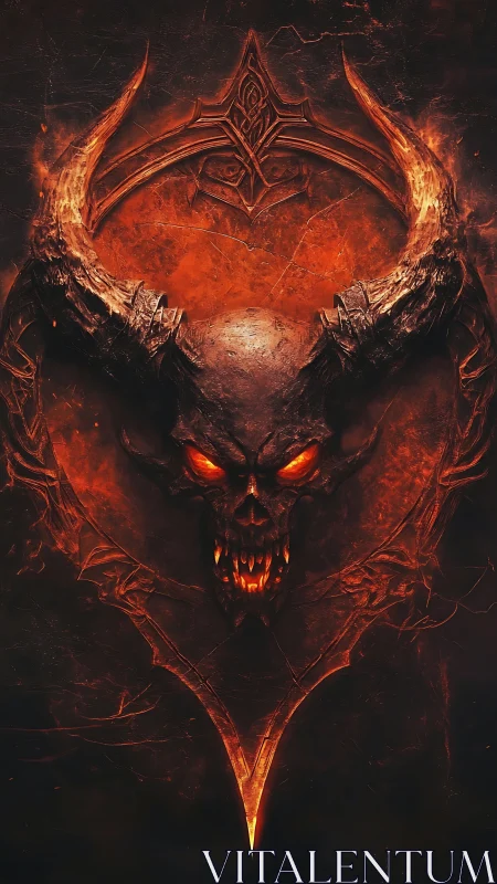 Demonic horned skull blazing in molten infernal sigil.