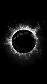 Dark sphere impact framed by explosive white energy ring.
