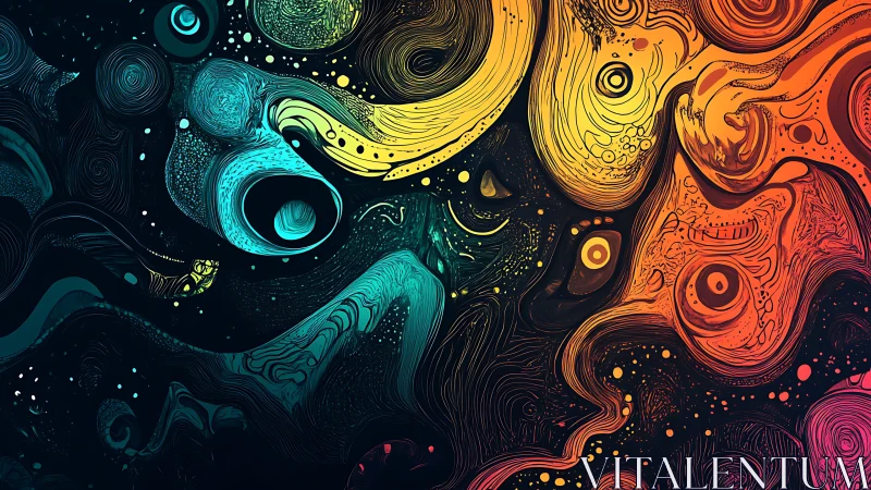 Abstract swirling cosmic shapes in bold gradient colors