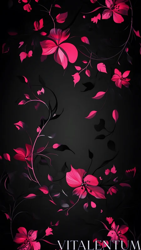 Neon Bloom Cascade: Electric Florals Dance in Obsidian.