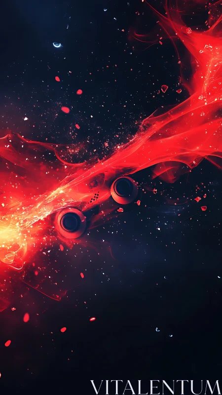 Blazing red game controller streaks through a starry dark sky