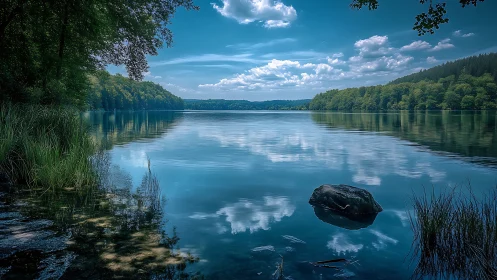 Still lake afternoon wrapped in blue sky reflections.