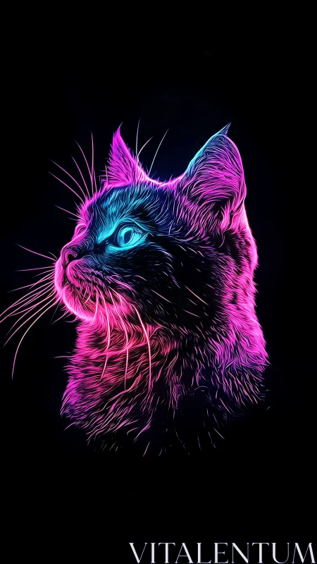 Neon cyberpunk cat profile in vivid pink and cyan light.