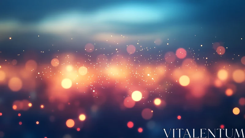 Gentle glowing bokeh lights floating in a dreamy twilight sky.