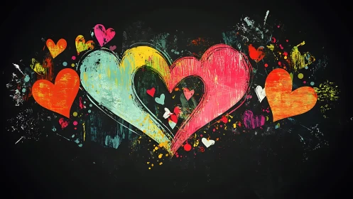 Vibrant Graffiti Hearts Burst with Colorful Love and Energy.