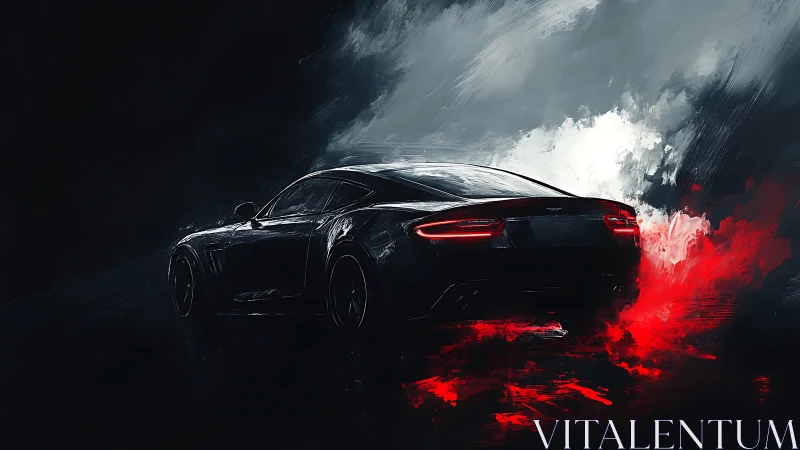 Midnight coupe slices stormlit smoke with molten red speed