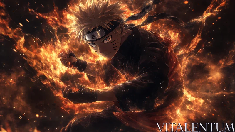 Blazing ninja silhouette carves a spiral through molten dusk