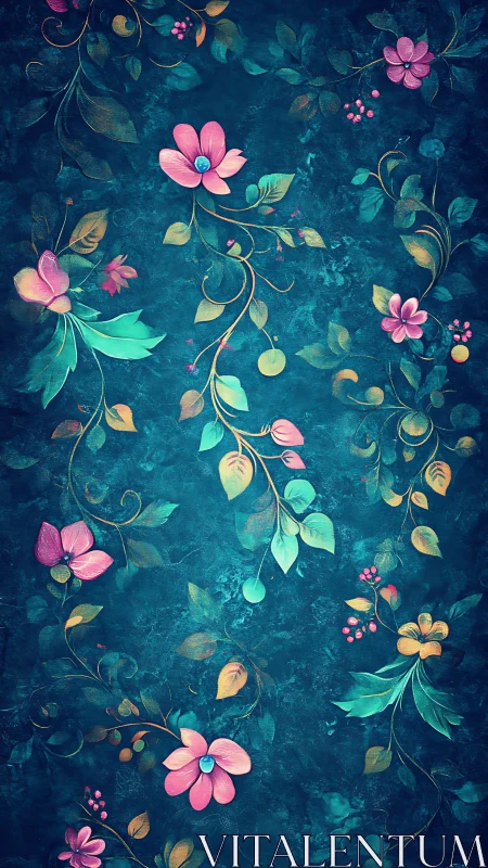 Blooming Wonder: Pink Flowers Dance Across a Teal Tapestry.
