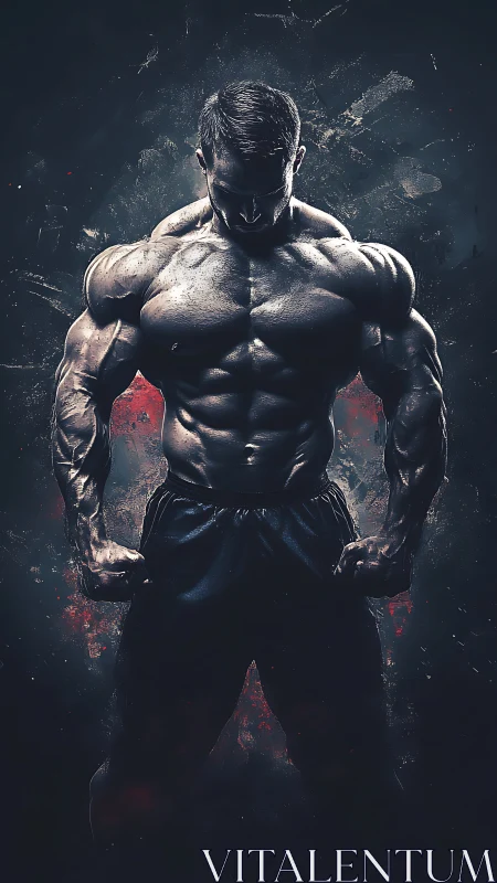 Low key digital portrait of muscular male physique in tension