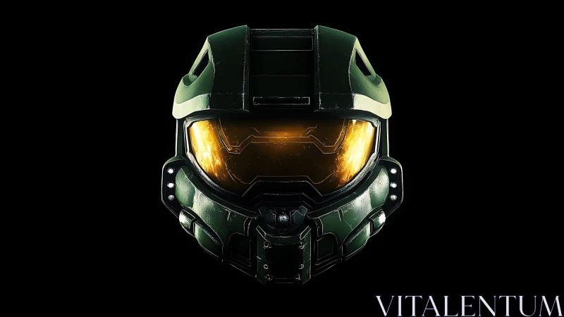 3D militarized visor portrait with reflective armor shell.