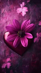 Cosmea flower specimen with heart form arrangement on textured magenta background.