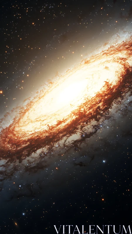 Galactic spiral core in luminous stellar dust halo.